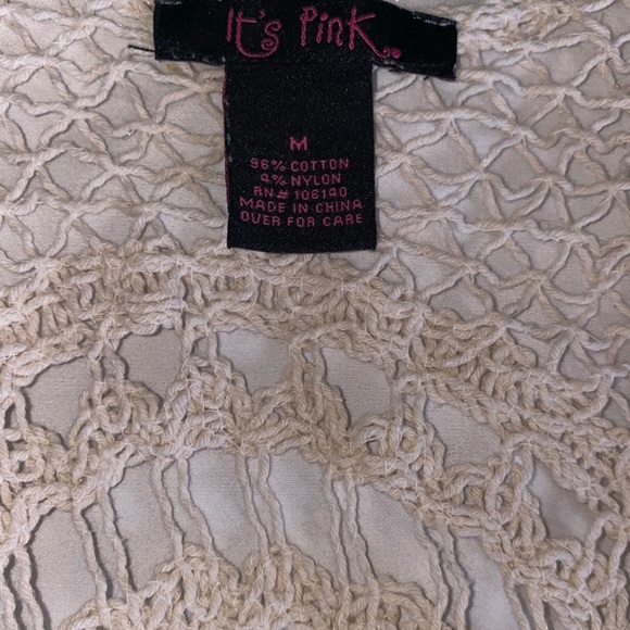 Its pink crochet fringe boho knitted long vest tan cream retro hippie medium - Picture 12 of 12